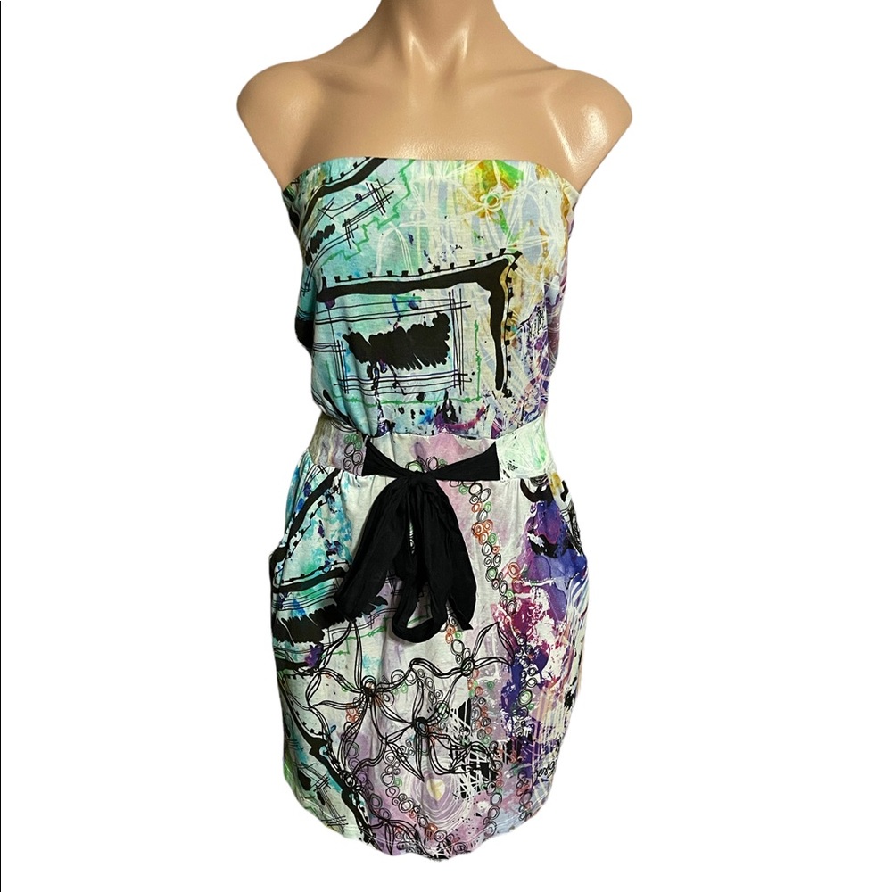 Desigual Strapless Graffiti Print Make Something Good Mini Dress